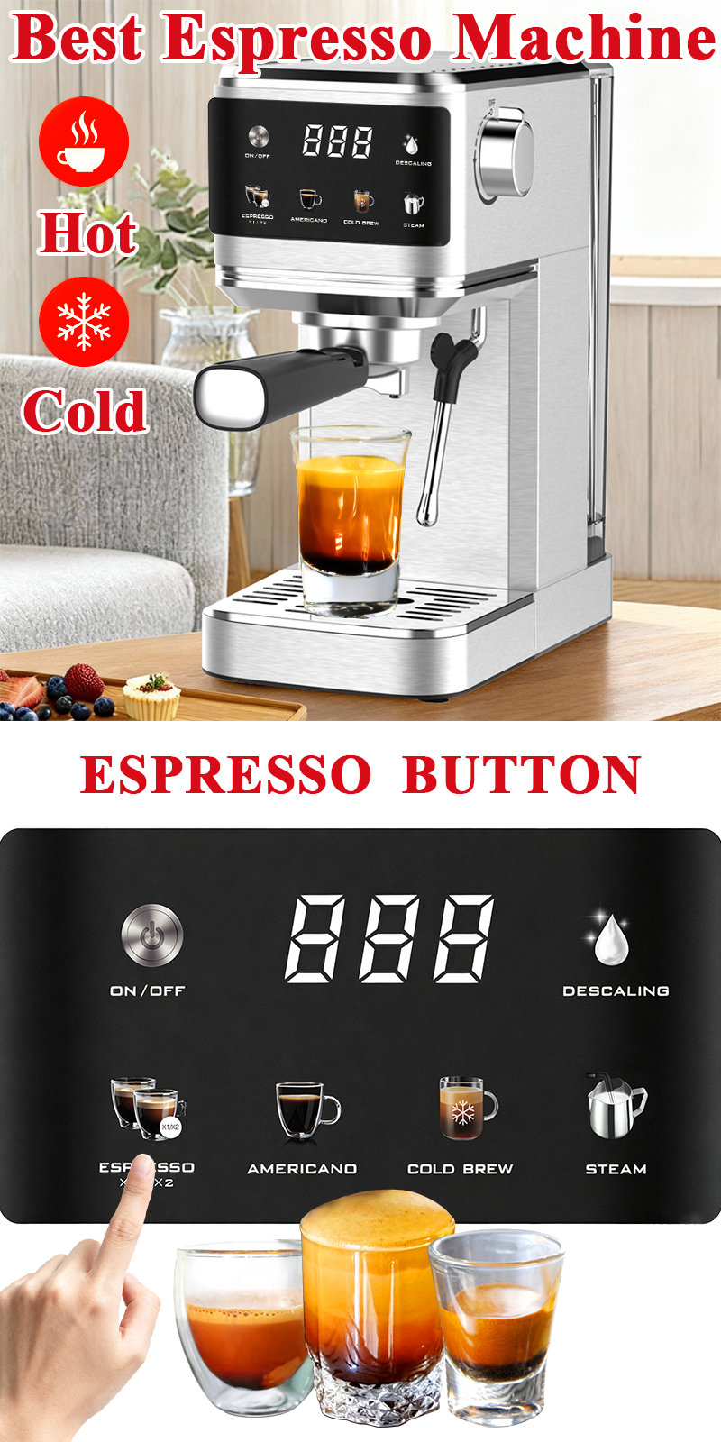 LAHOME Automatic Espresso Coffee Maker Machine Cold / Hot Brew Smart ...