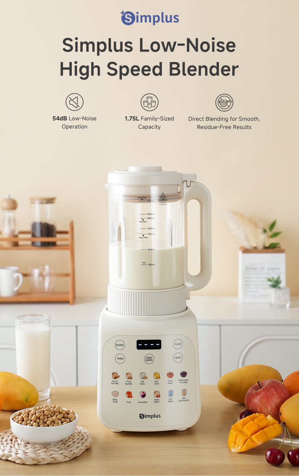 【BabySafe】Simplus 1.75L Blender | Low Noise | High-Speed | Residue-Free ...