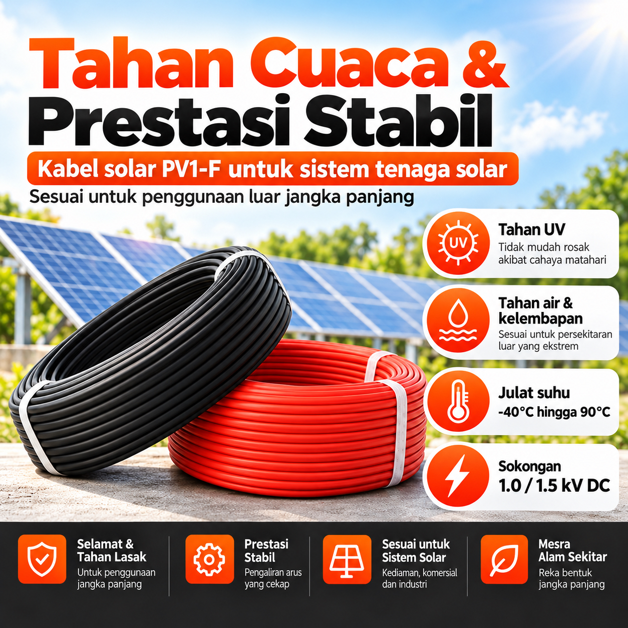 【Gulungan 100 meter】100 Meter Solar DC Cable Double Insulation 2.5mm² ...