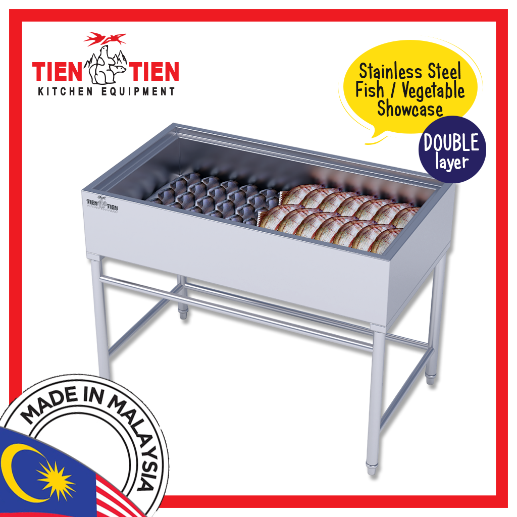 Double Layer with Slide Door Stainless Steel Fish Showcase Vegetable ...