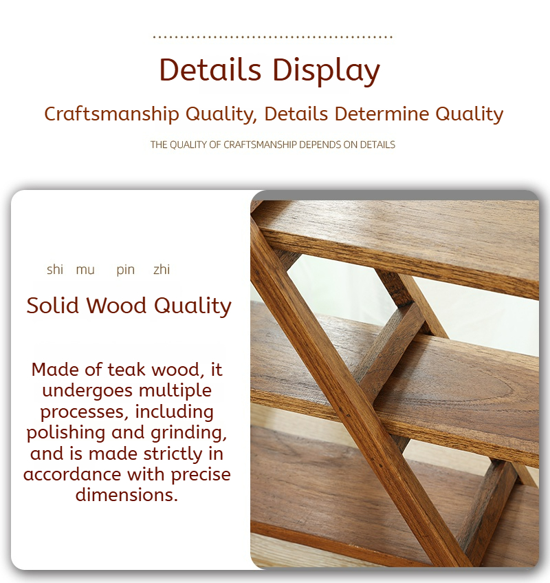 Teak 3-Tier Bookshelf Storage Rack Home Office X-Shaped Potted Plant or ...
