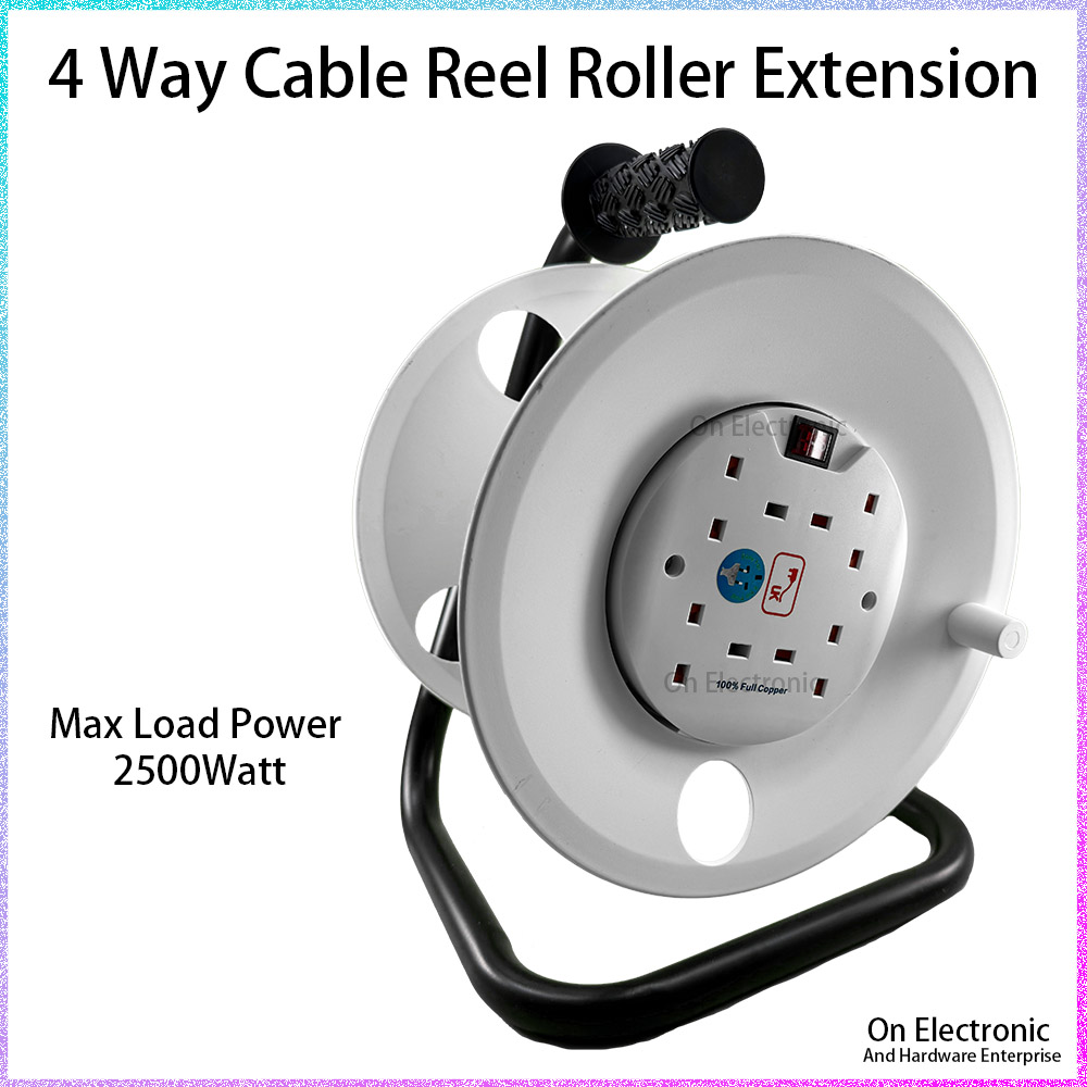 4 Way Cable Reel Roller Extension Socket 2500 Watt | Shopee Malaysia