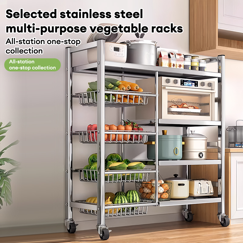 Stainless Steel Kitchen Storage Rack Trolley Rack with Wheels Microwave ...