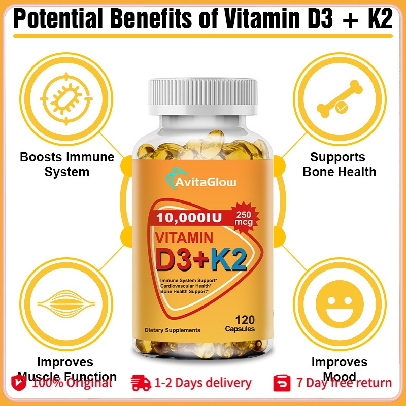 10000IU Vitamin D3+K2 Capsules 𝗜𝗺𝗺𝘂𝗻𝗲 𝗦𝘆𝘀𝘁𝗲𝗺 𝗦𝘂𝗽𝗽𝗼𝗿𝘁 Cardiovascular ...