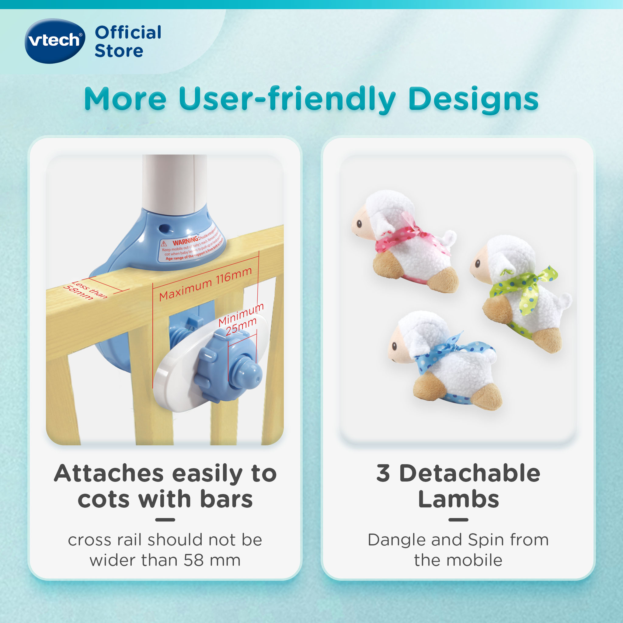 VTech Lullaby Lambs Mobile Remote Control Soothing Projector Crib ...