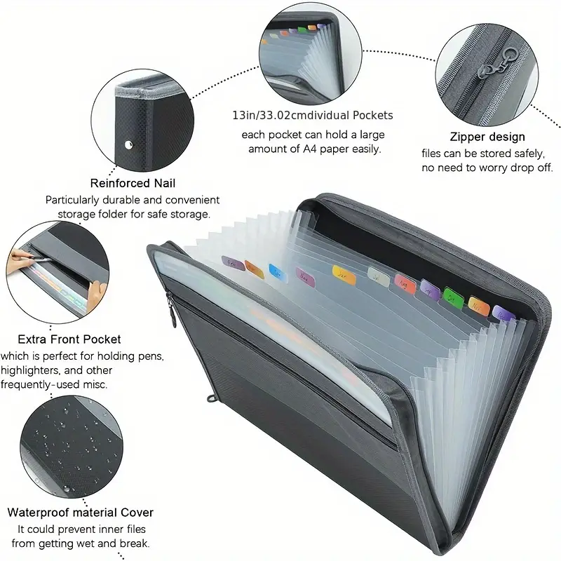 Expandable 13 Pocket Zipper Organ Bag Multi Layer Classification Folder ...