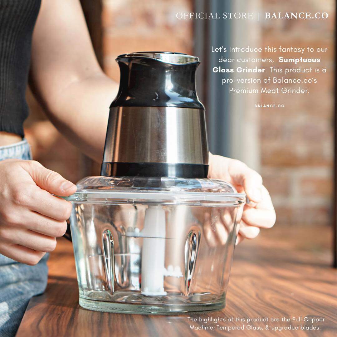 Premium Glass Meat Grinder Electric Blender Garlic Chopper Food ...