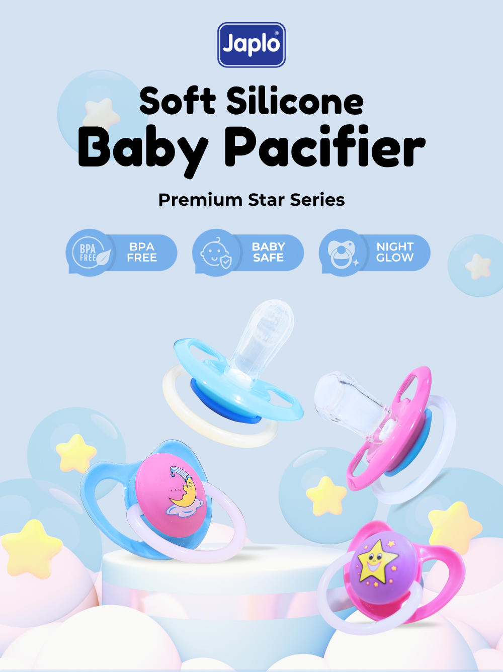 Japlo Premium Moon Newborn Pacifier with Cover Night Glow Handle for ...