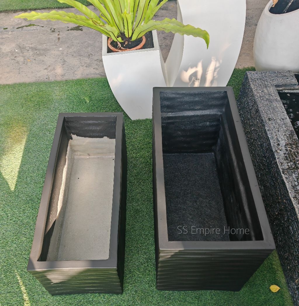 RUDI PB9 Waves Large Matte Black Premium Fiberglass Planter box Flower ...