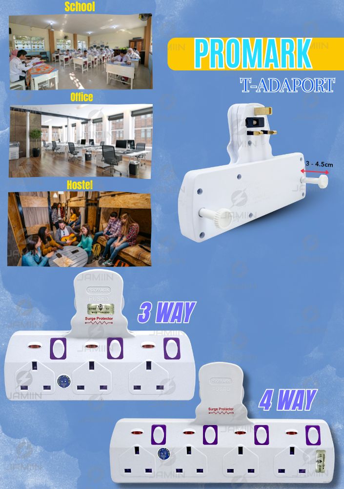 (SIRIM) PROMARK T-ADAPORT Heavy duty extension plug Soket plug with ...