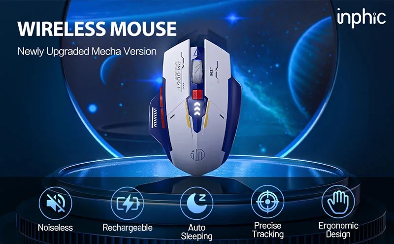 Inphic F9 Silent Wireless Mouse Rechargeable 12800dpi Battery Level ...