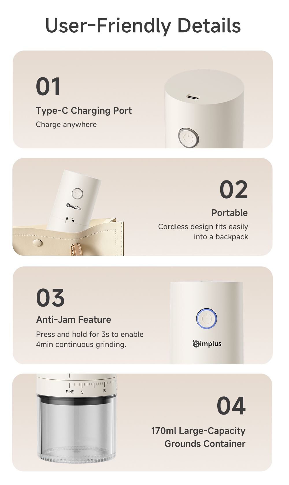 【New Launch】Simplus Electric Coffee Grinder丨Home Smart Grinder 丨38 ...