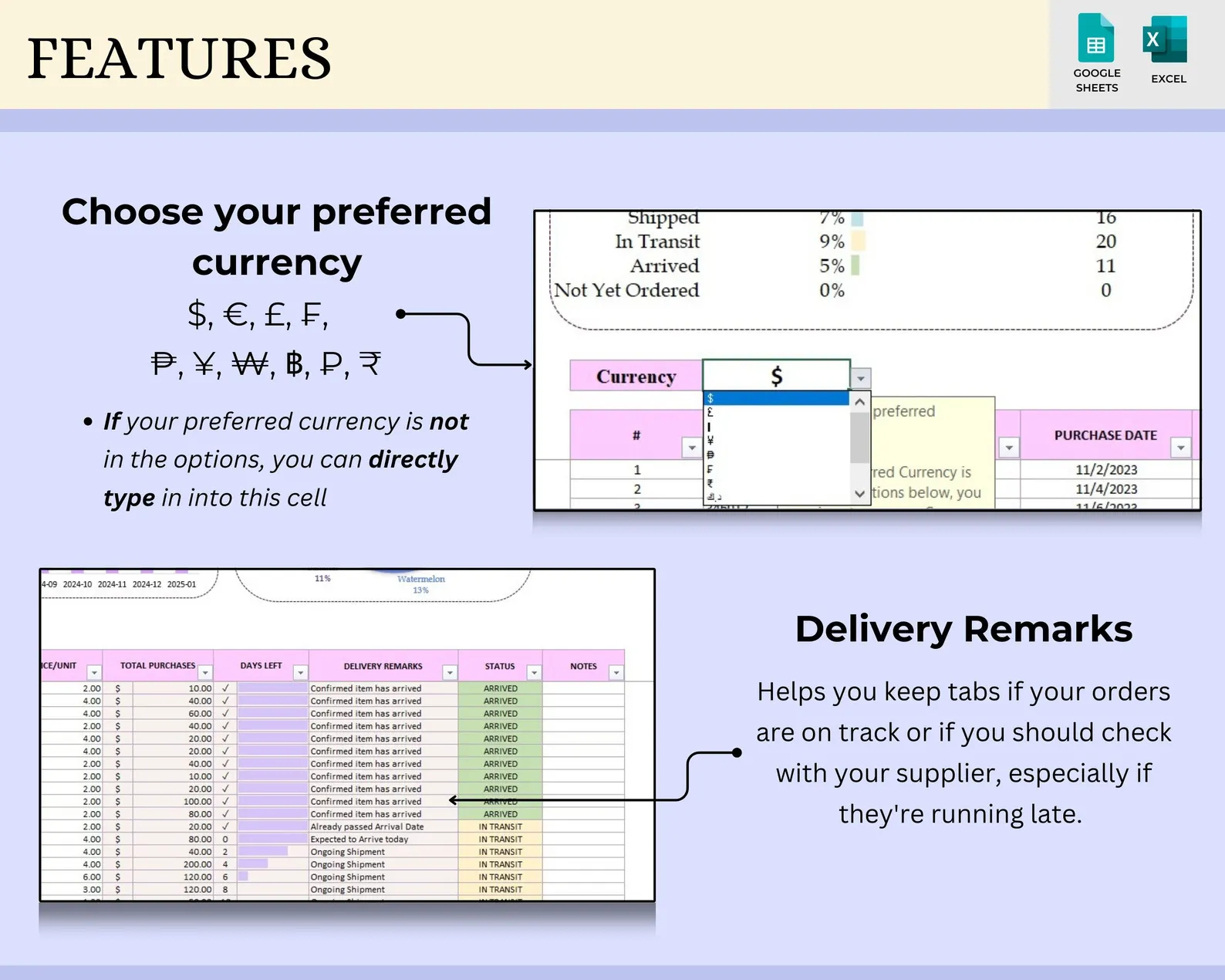 Purchase Management Excel Spreadsheet for Procurement Tracking Business ...