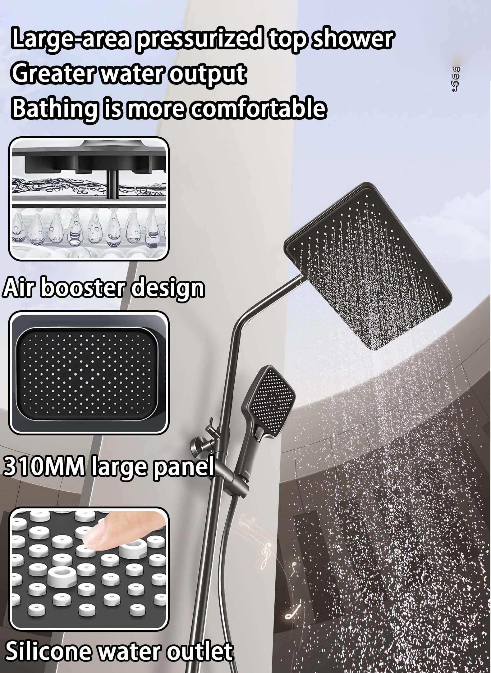 4 in 1 Shower Set Square key Piano Button Switch Design 4 Functions ...