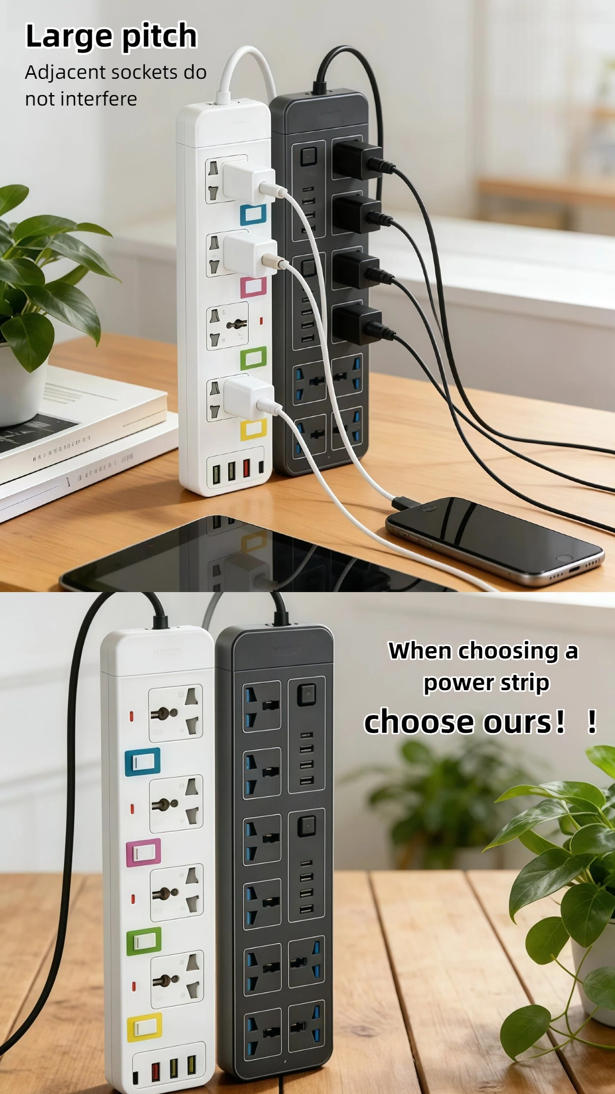 2/5M 3USB 4,5,6 PORT 1TYPE-C Universal Power Strip Extension Plug Power ...