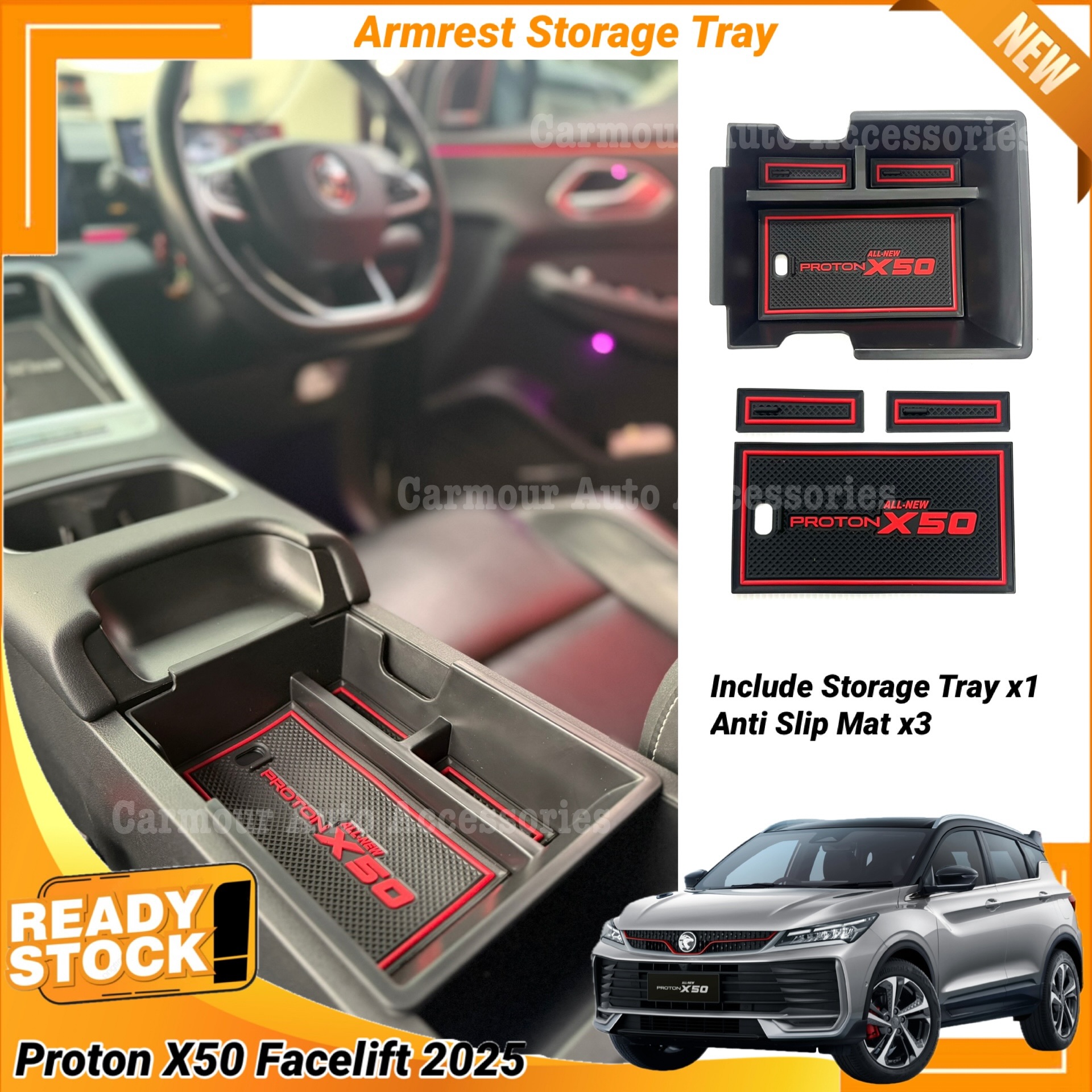 Proton X50 Facelift 2025+ Centre Armrest Storage Tray Compartment Tray ...