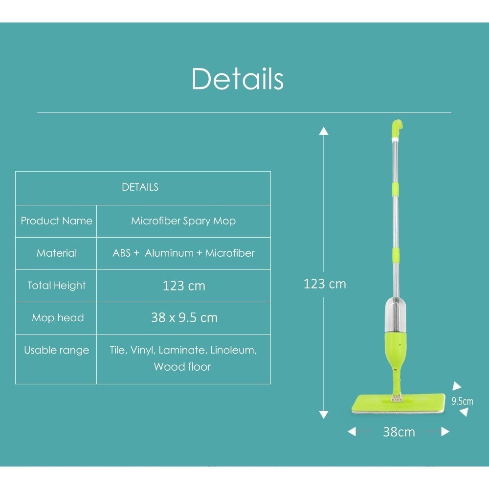 Portable Detachable 360 Rotary Wet Floor Cleaning Tools Microfiber Head ...