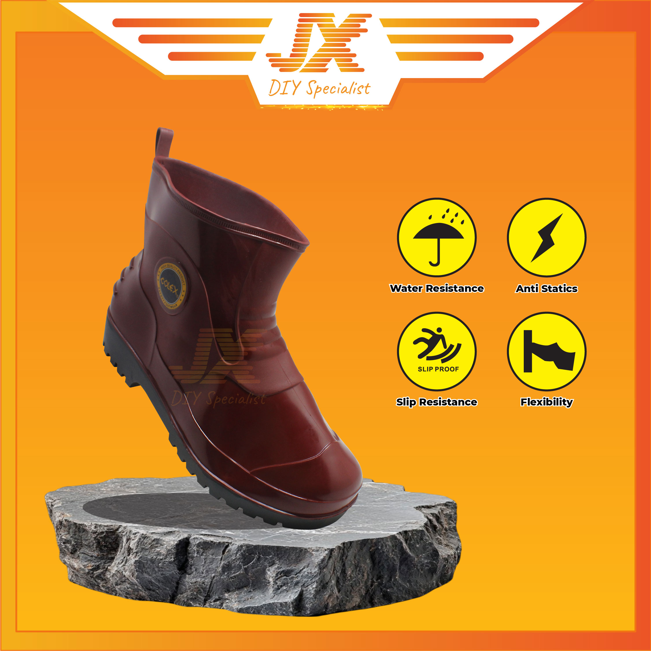 COLEX RM-6600 PVC Kitchen Boot Rain Boots Waterproof Anti Slip Garden ...