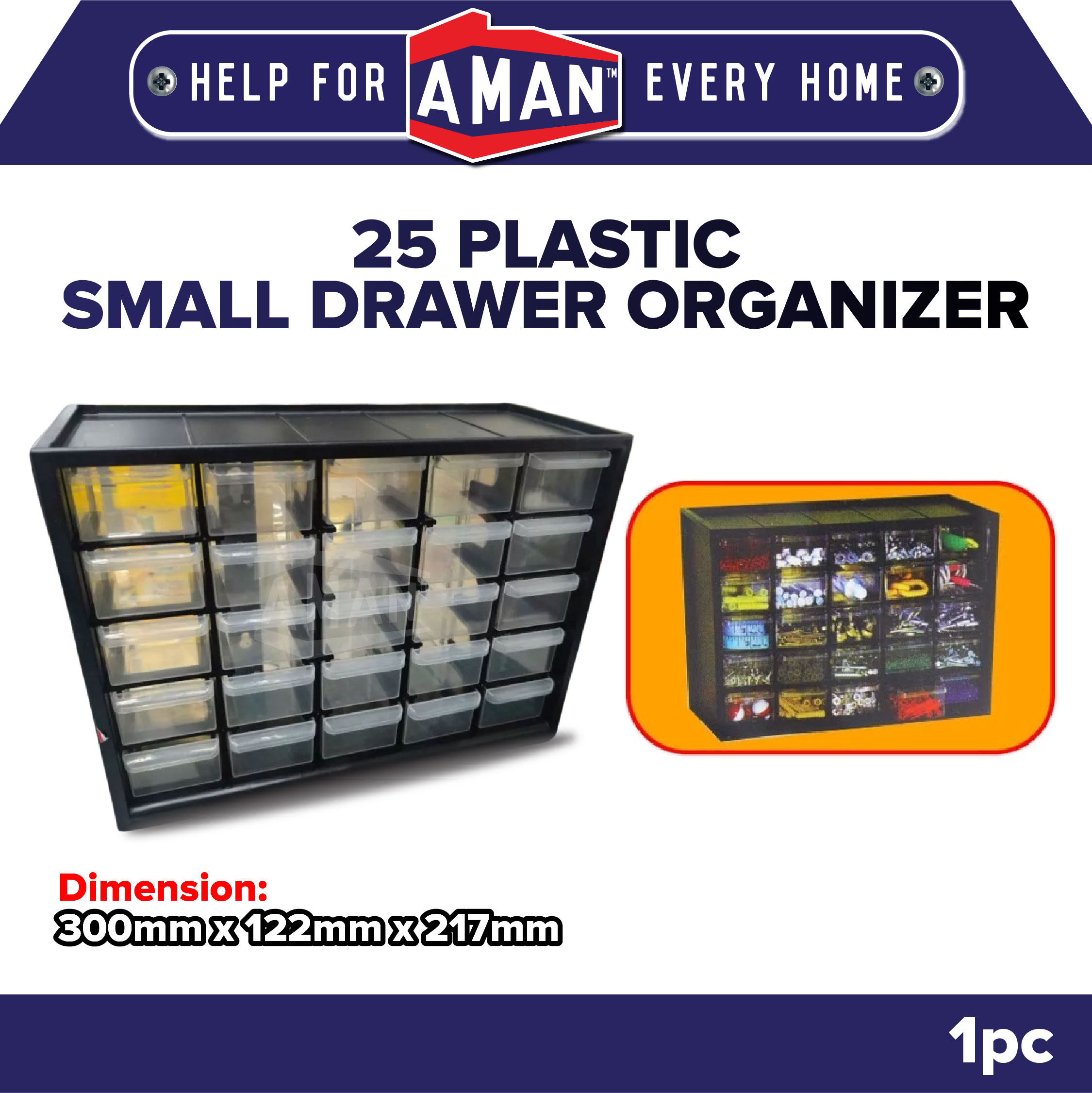 AMAN 25 Drawers Heavy Duty Stackable Hard Plastic Small Drawer Multi ...