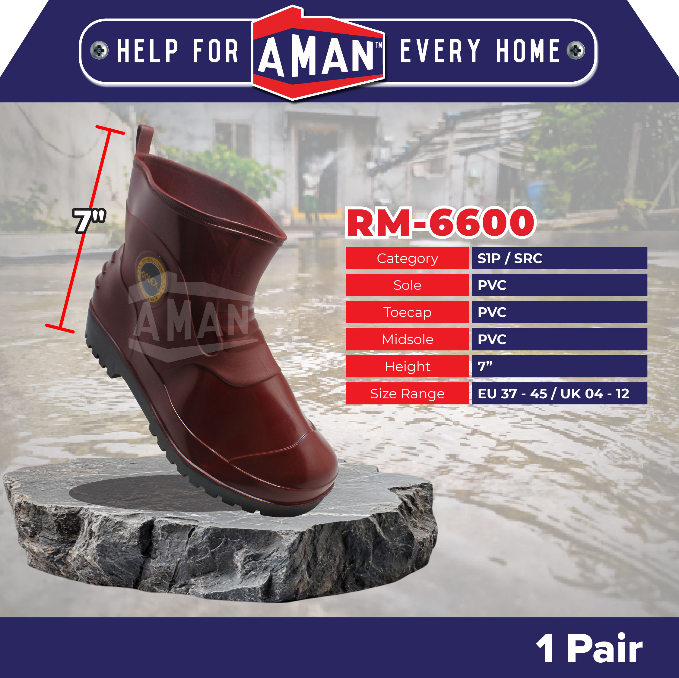 COLEX RM-6600 PVC Kitchen Boot Rain Boots Waterproof Anti Slip Garden ...