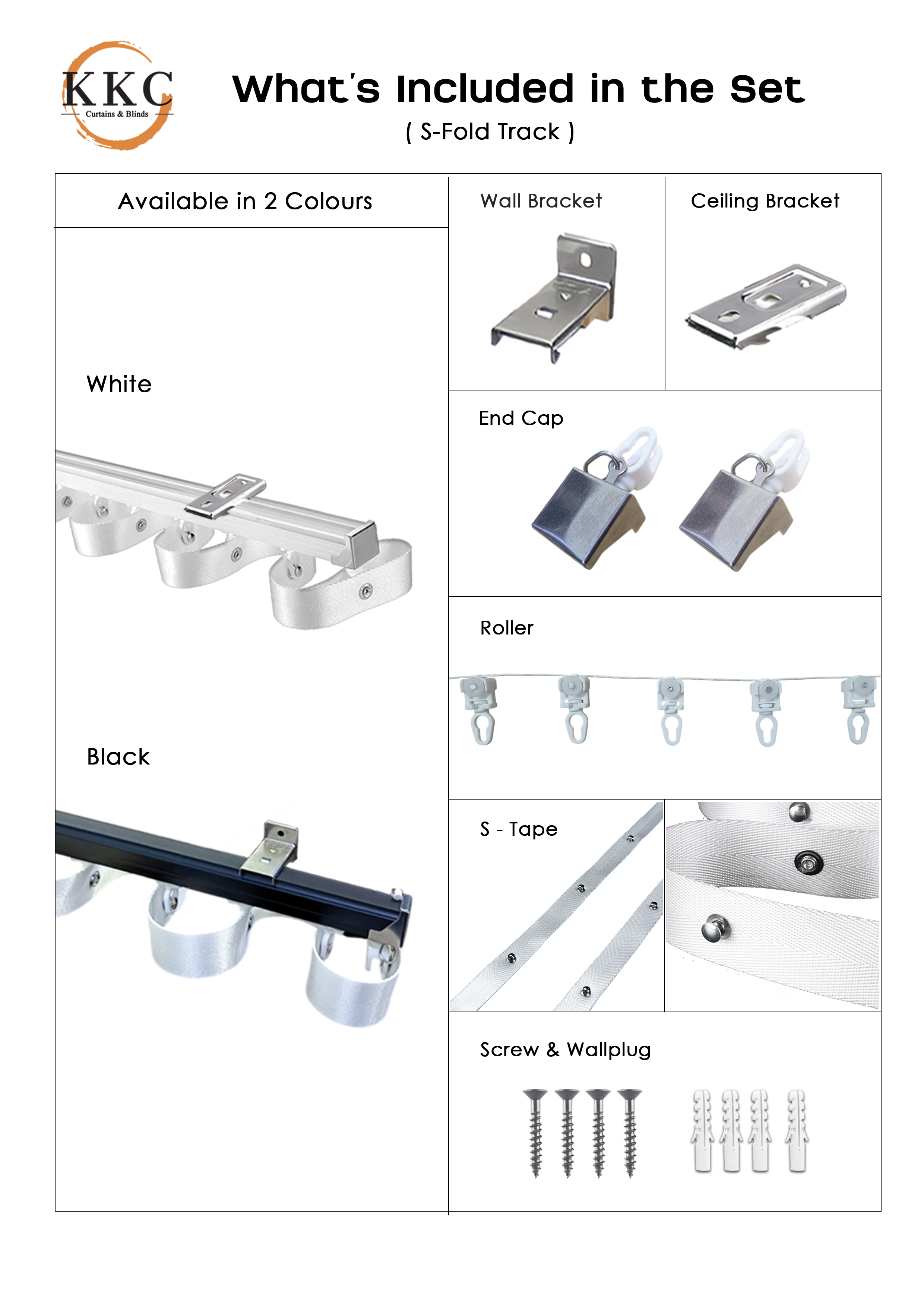 KKC CURTAINS Slytherin S-Fold Track Aluminium Curtain Rail/Rail Langsir ...