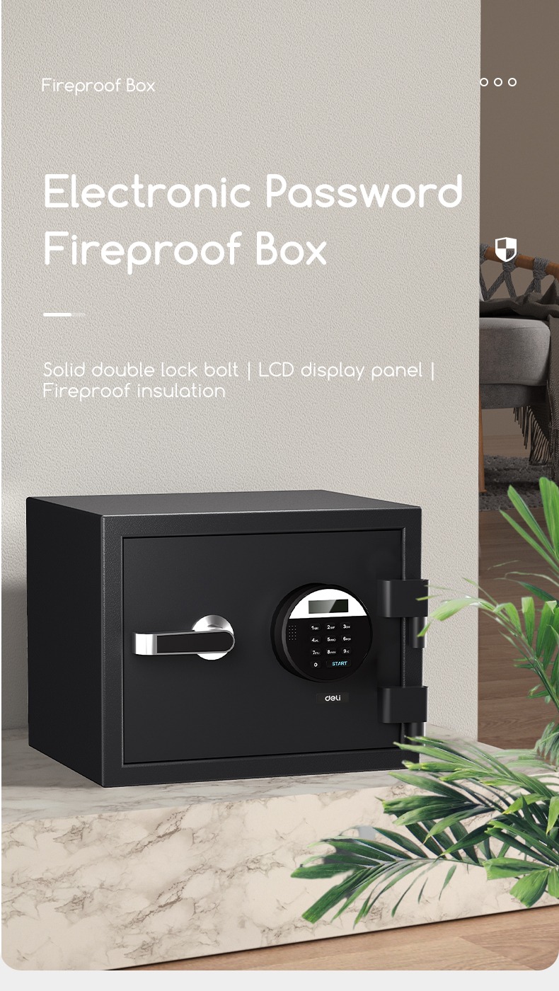 Deli OBSIDIAN Fireproof Password Safe Box Extra Fire Insulation Money ...