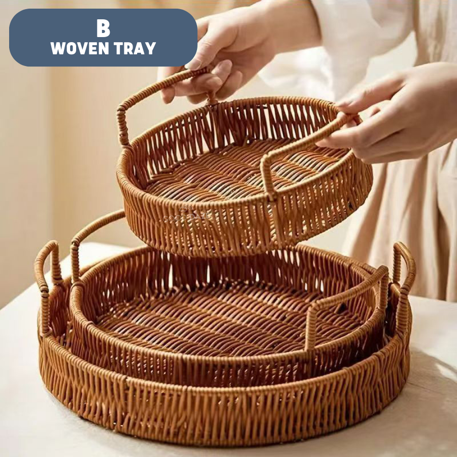 Hand-Woven Rattan Basket Storage Rattan Tray Wicker Basket Handmade ...