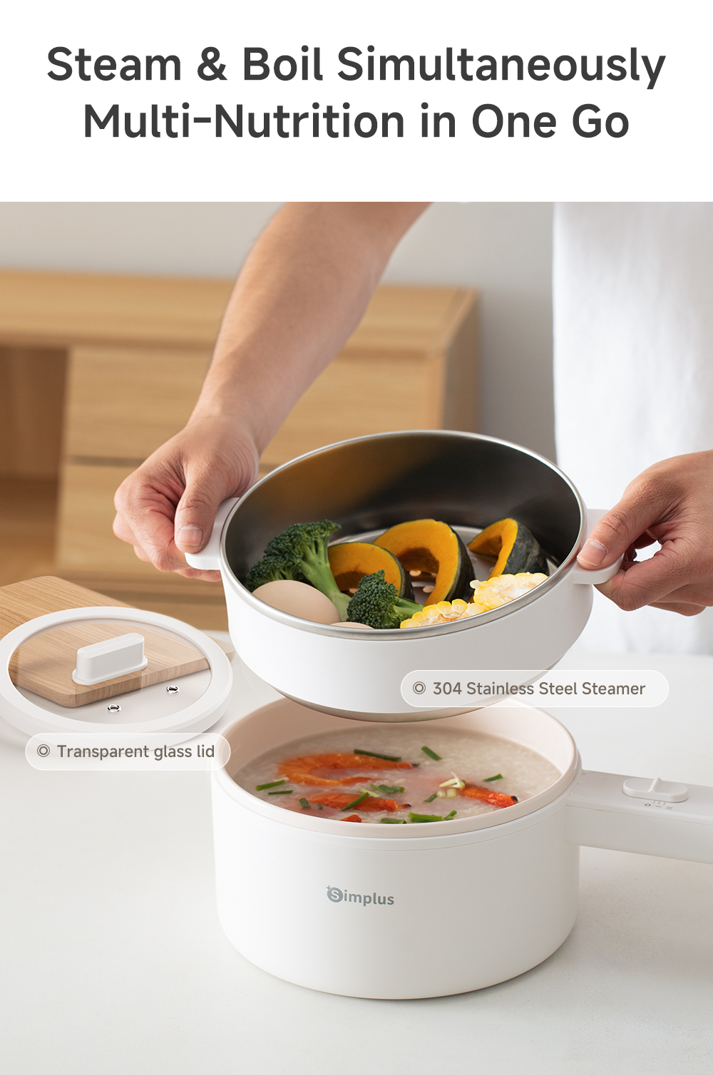 Simplus 1.8L Multi-Functional Electric Cooker丨Long Handle丨600W Power丨 ...