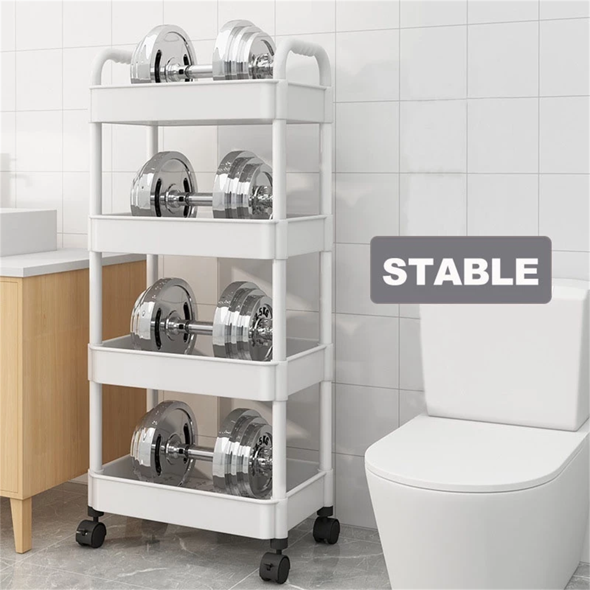 4/5 Tier Trolley Rack Kitchen Bathroom Storage Rack with 4 hooks ...