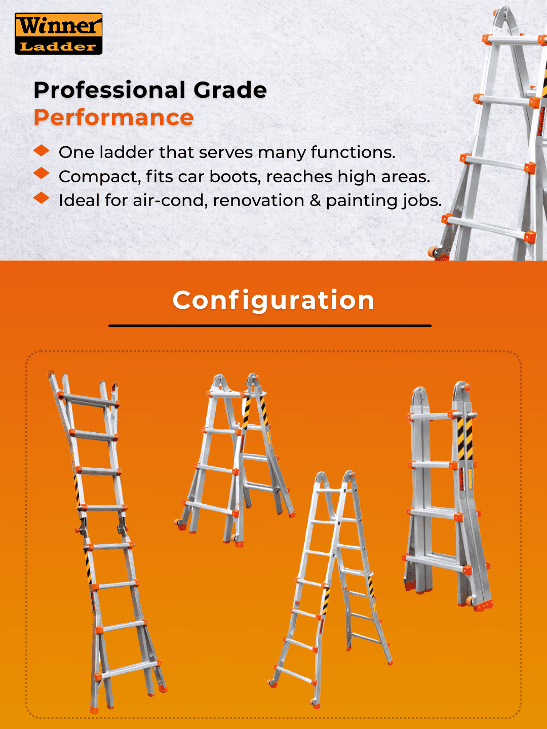 Winner Ladder Aluminium Compact Ladder WCL-12 Multipurpose Ladder 12 ...