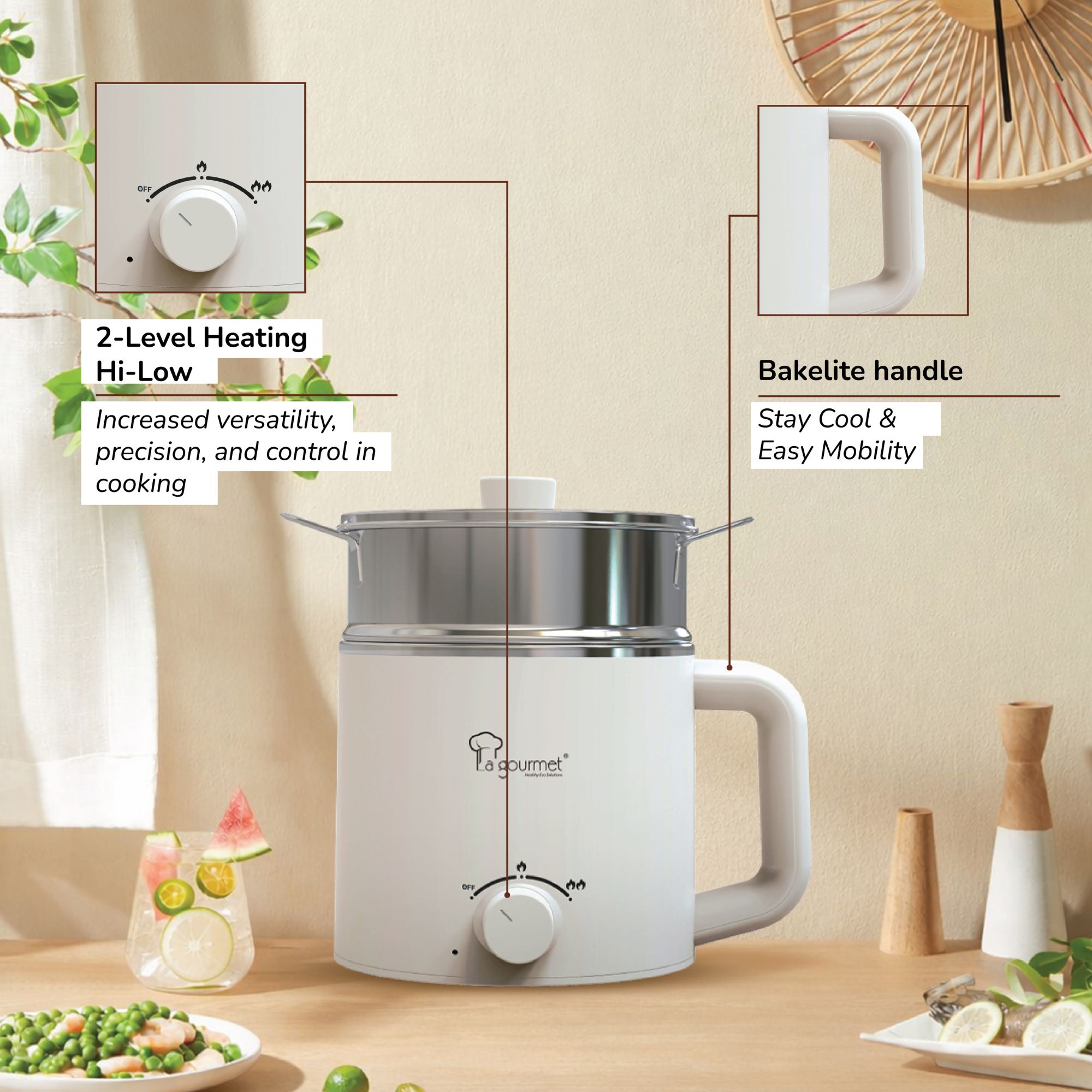 La gourmet Electric Multi Cooker Stainless Steel Inner Pot + Steamer 1 ...
