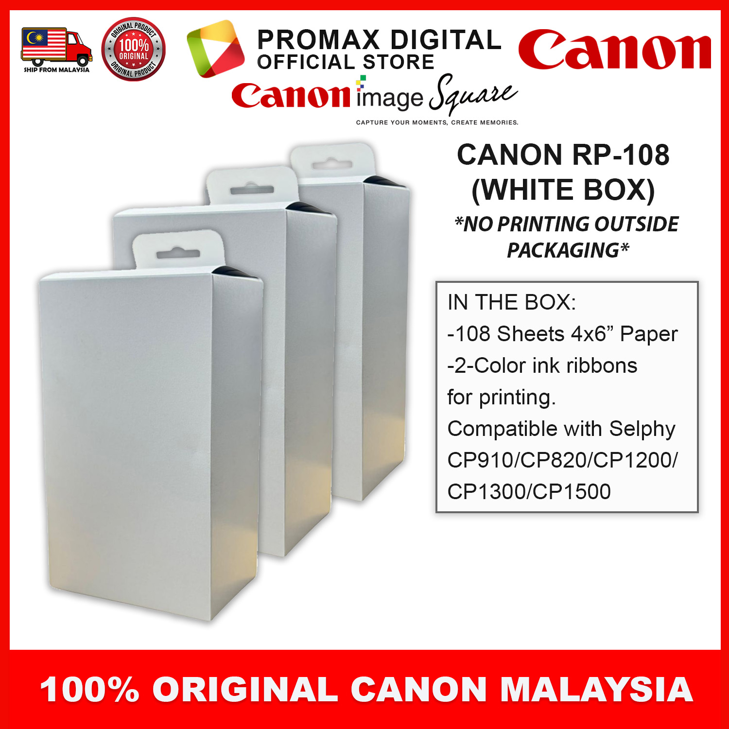 Canon RP-108 RP108 Color Ink & 4R Paper Set x 3 Boxes For Selphy CP910 ...