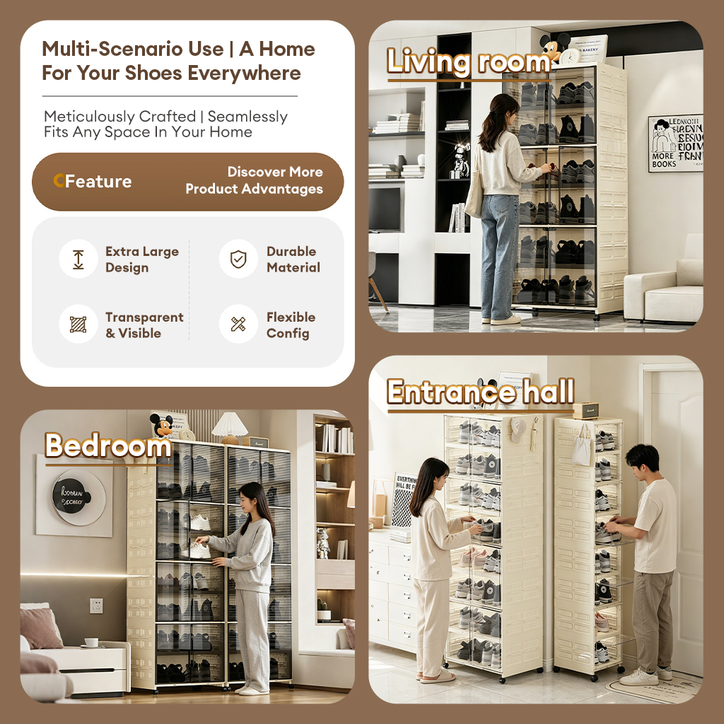 Foldable Shoe Cabinet,Multi-Use Storage Rack Rak Kasut Lipat Ketebalan ...