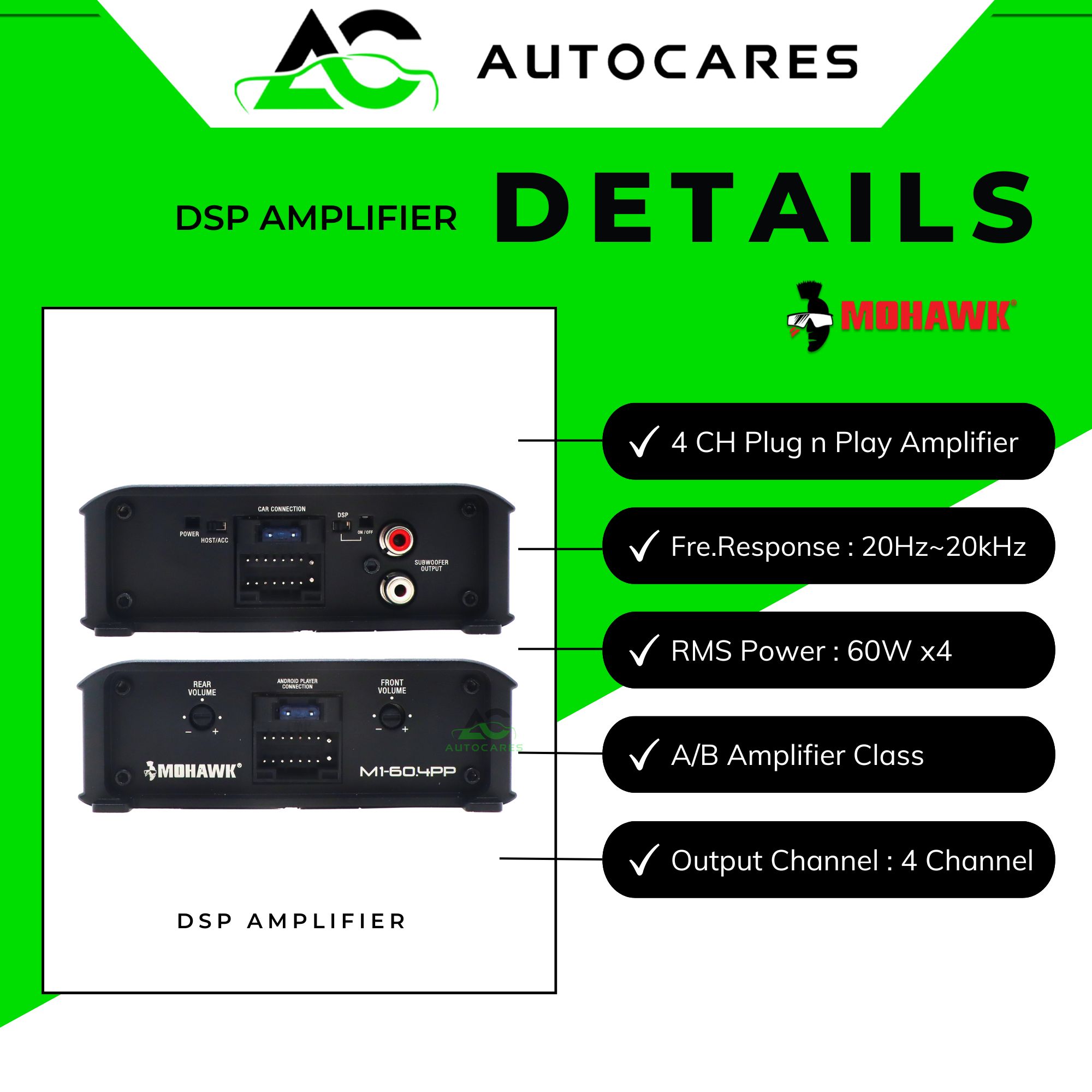 MOHAWK M1-Series 4 Channel DSP Amplifier PLUG N PLAY DSP Android Player ...
