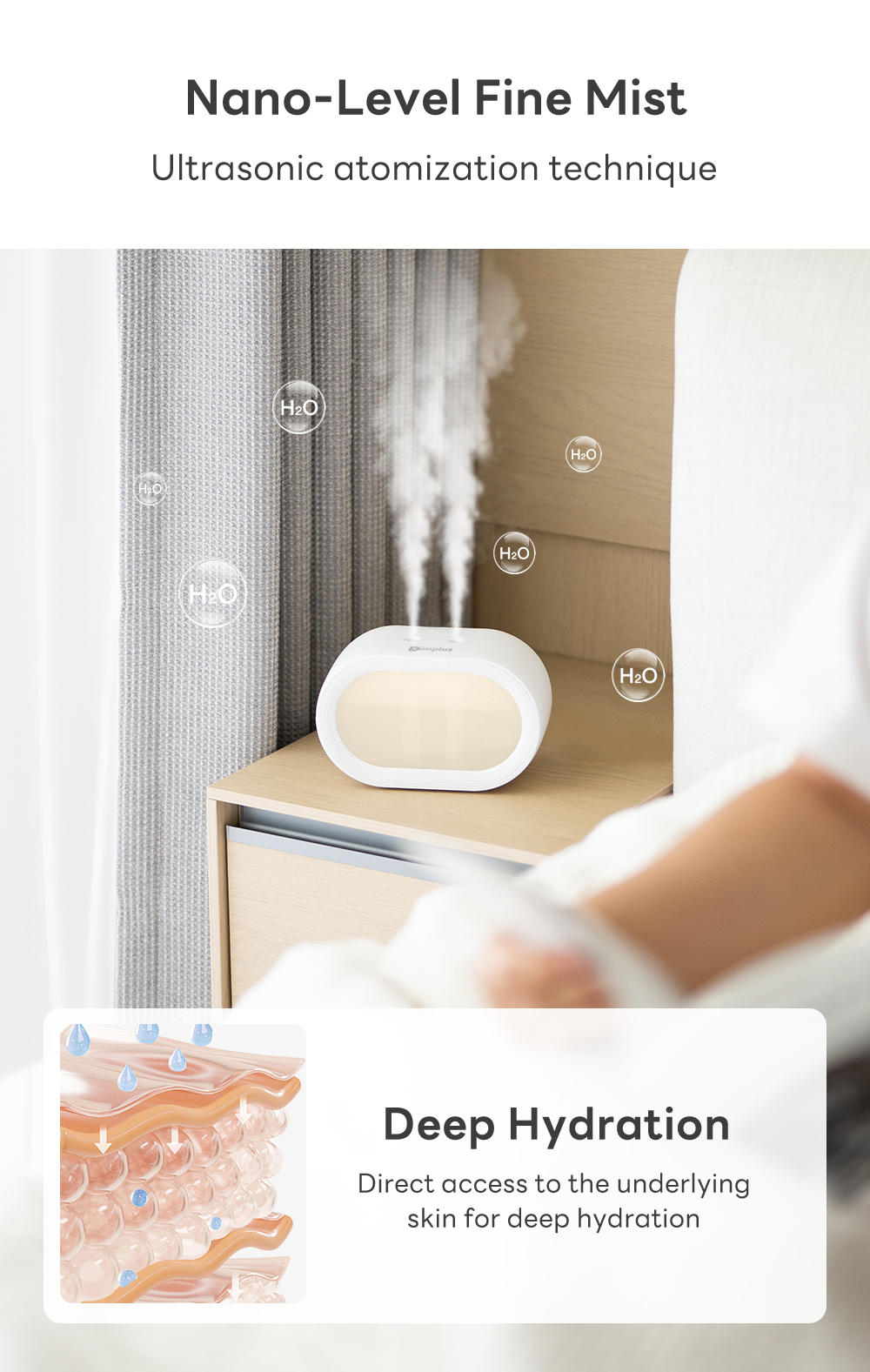 Simplus Humidifier Mini Desktop Dual-Spray with Ambient Light 500ml ...