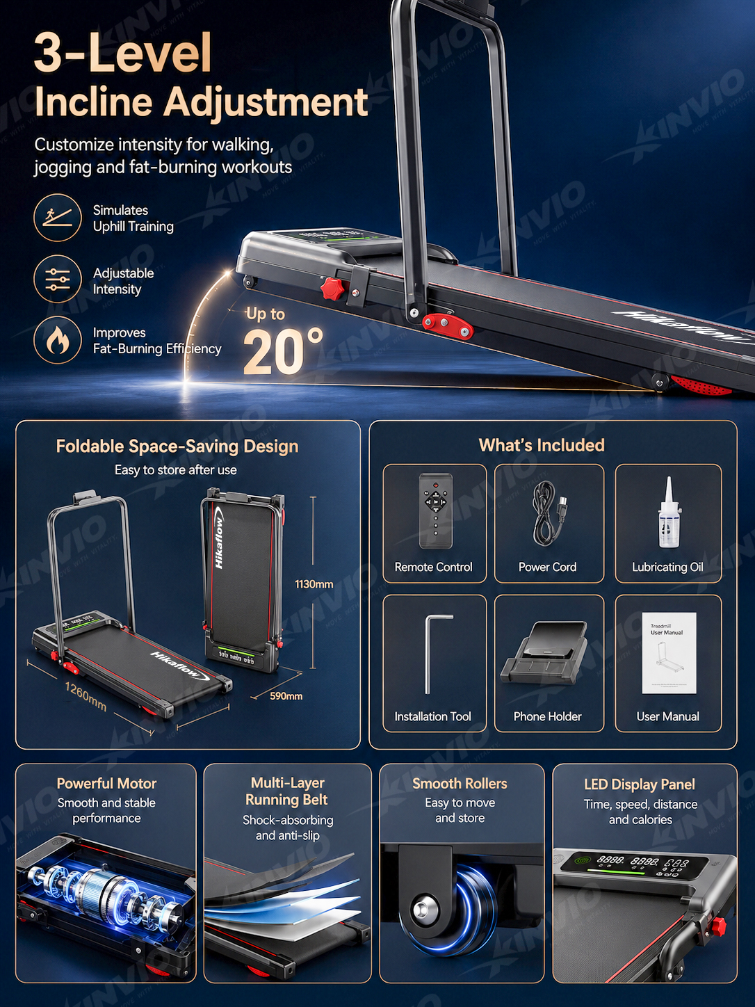 16KM Foldable Walking Treadmill Heavy Duty 5.0HP Home Gym Fitness ...