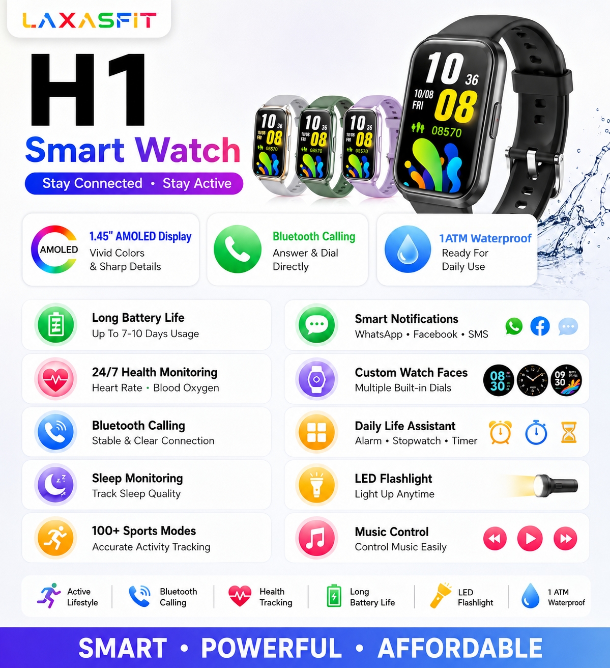 Laxasfit 2026 new smart watch H1 1.45-inch smart bracelet full touch ...