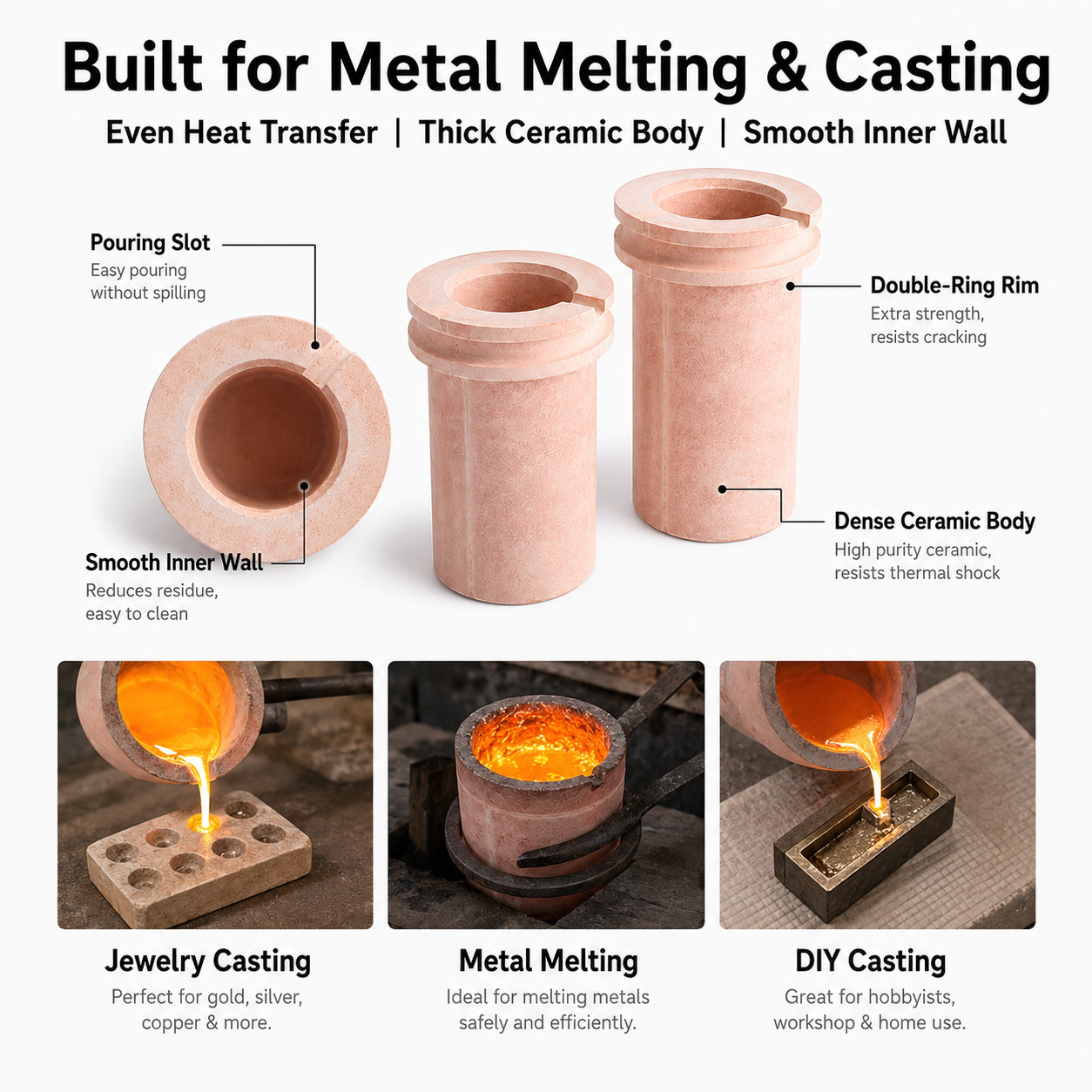 Tooltos Ceramic Crucible 1KG 2KG 3KG High Temperature Melting Bowl for ...