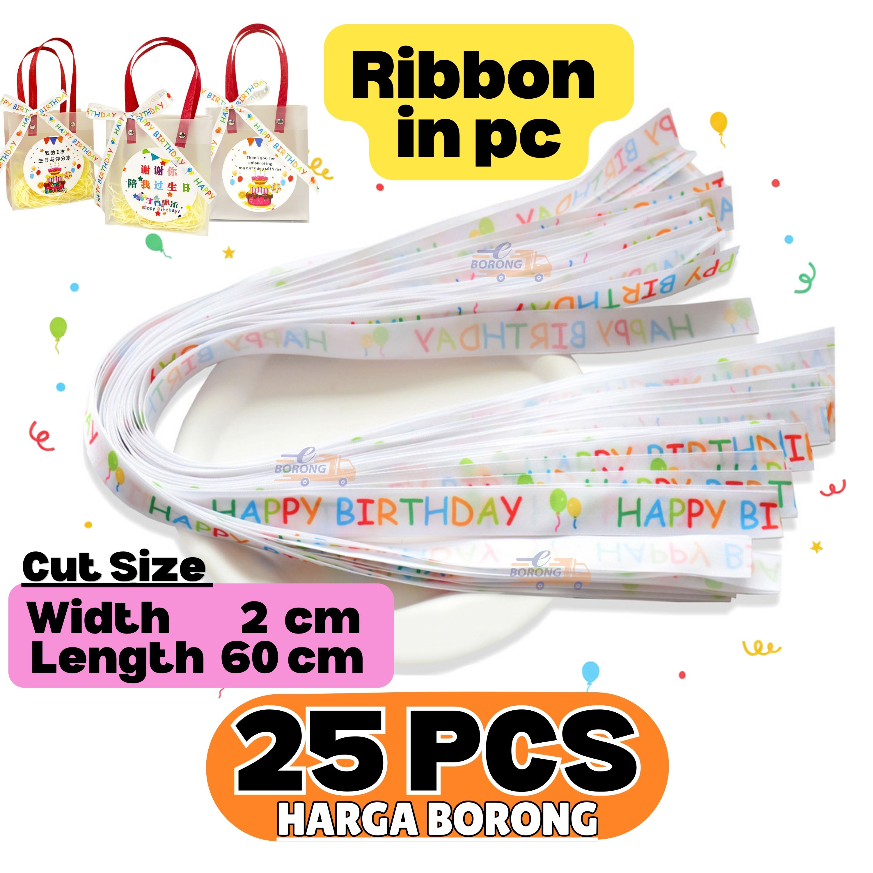BORONG【25pcs】8cm Sticker Birthday For Goodies Gift Box Plastic Paper ...