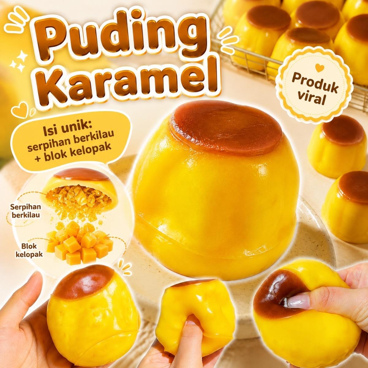 Crunchy Caramel Pudding Squishy Food-shaped Squeeze Toy Handmade Stress ...