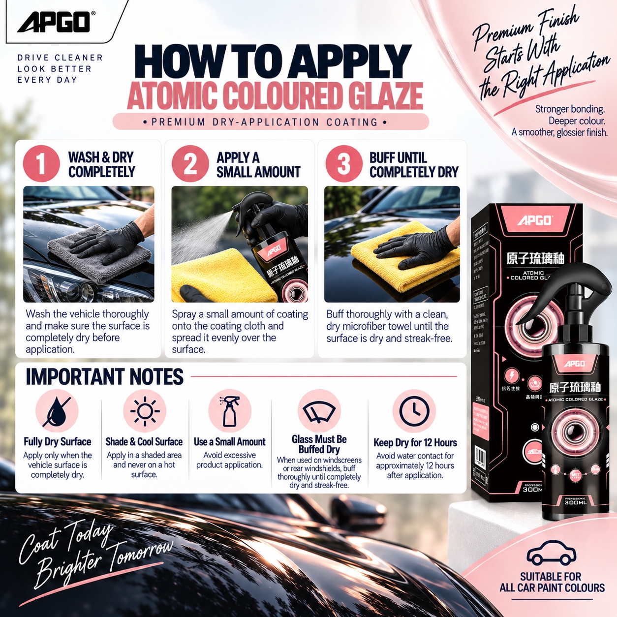 APGO Atomic Coloured Glaze Car Nano Coating (Premium) 300ml | Shopee ...