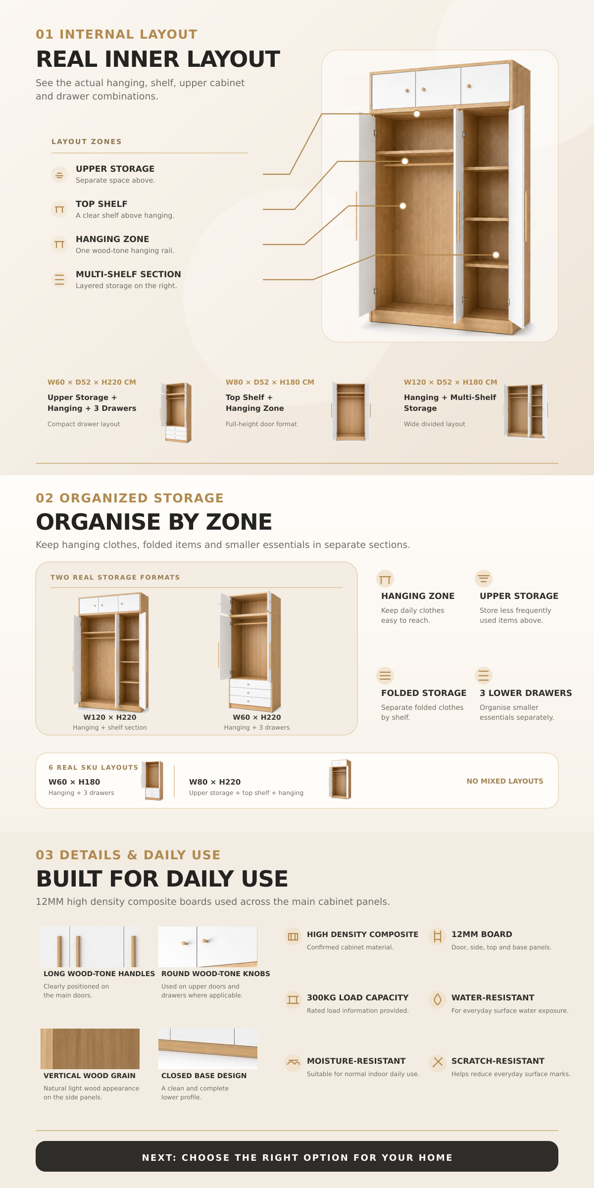 AX Wardrobe Almari Baju with Top Storage Cabinet Space Saving Organised ...