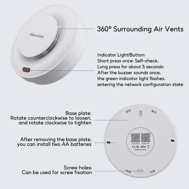 MeeGoo Smart Smoke Detector 85db Fire Smoke Alarm Warehouse Home ...