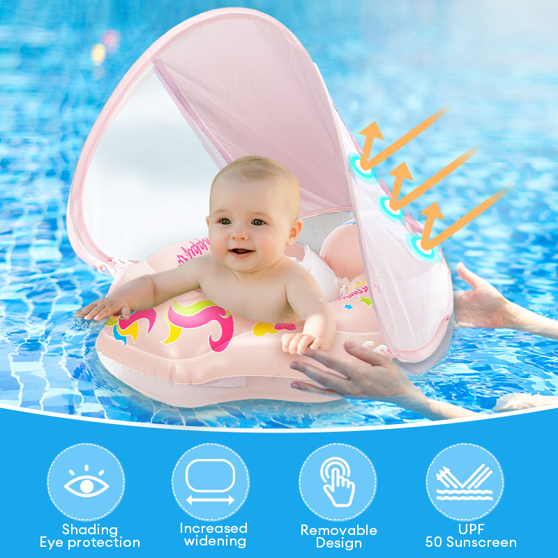 Baby Swimming Float &Canopy Inflatable Infant Floating Ring Kids Swim ...