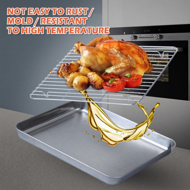 304 Stainless Steel Tray Food Trays Baking Tray Cooling Rack Set Patch ...
