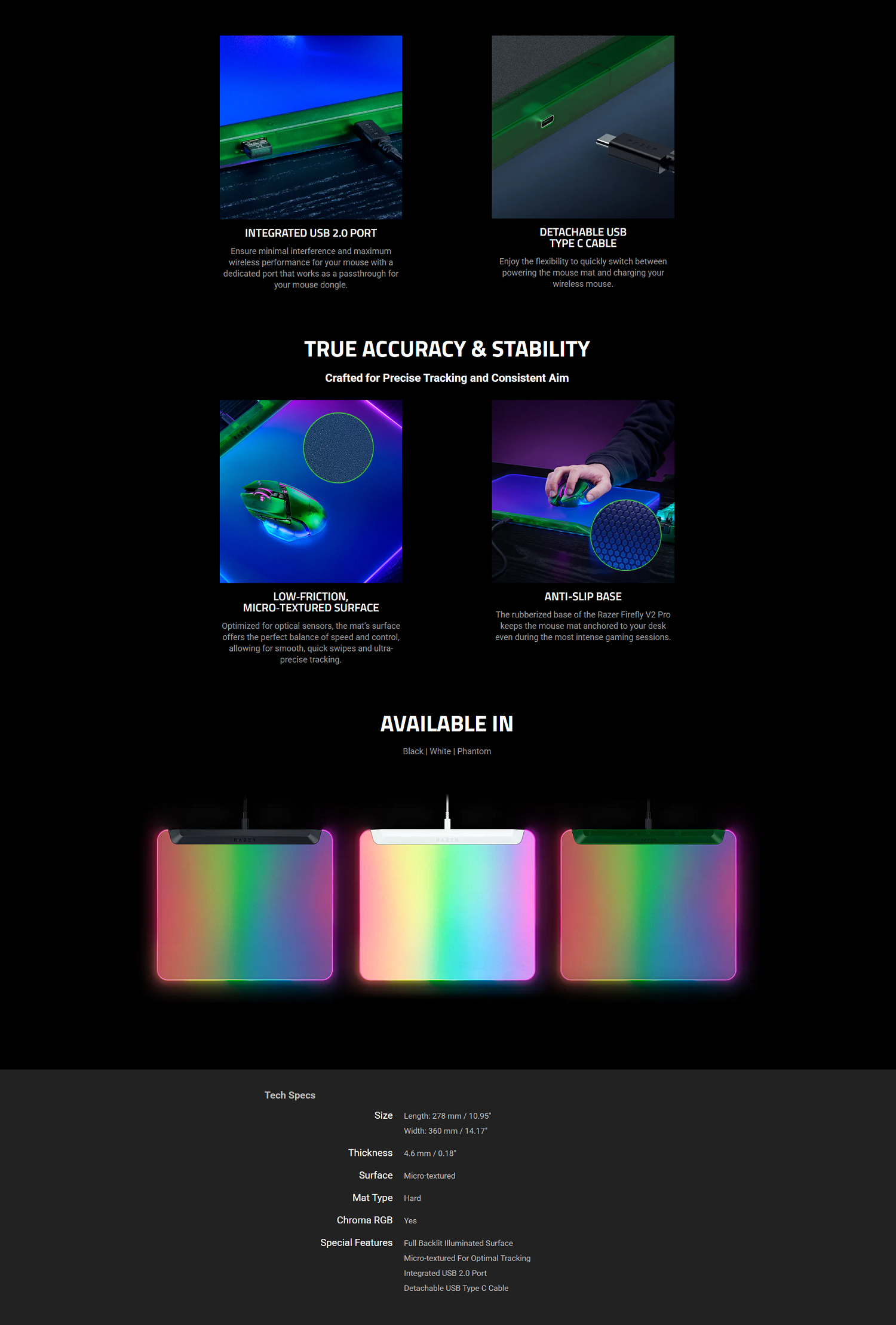 RAZER FIREFLY V2 PRO FULLY ILLUMINATED RGB GAMING MOUSE MAT MOUSE PAD ...