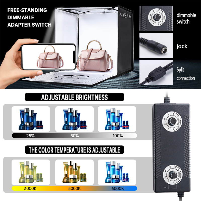 Zkeezm 60/50/40cm Folding Mini Photo Studio RGBW LED photo box Dual ...
