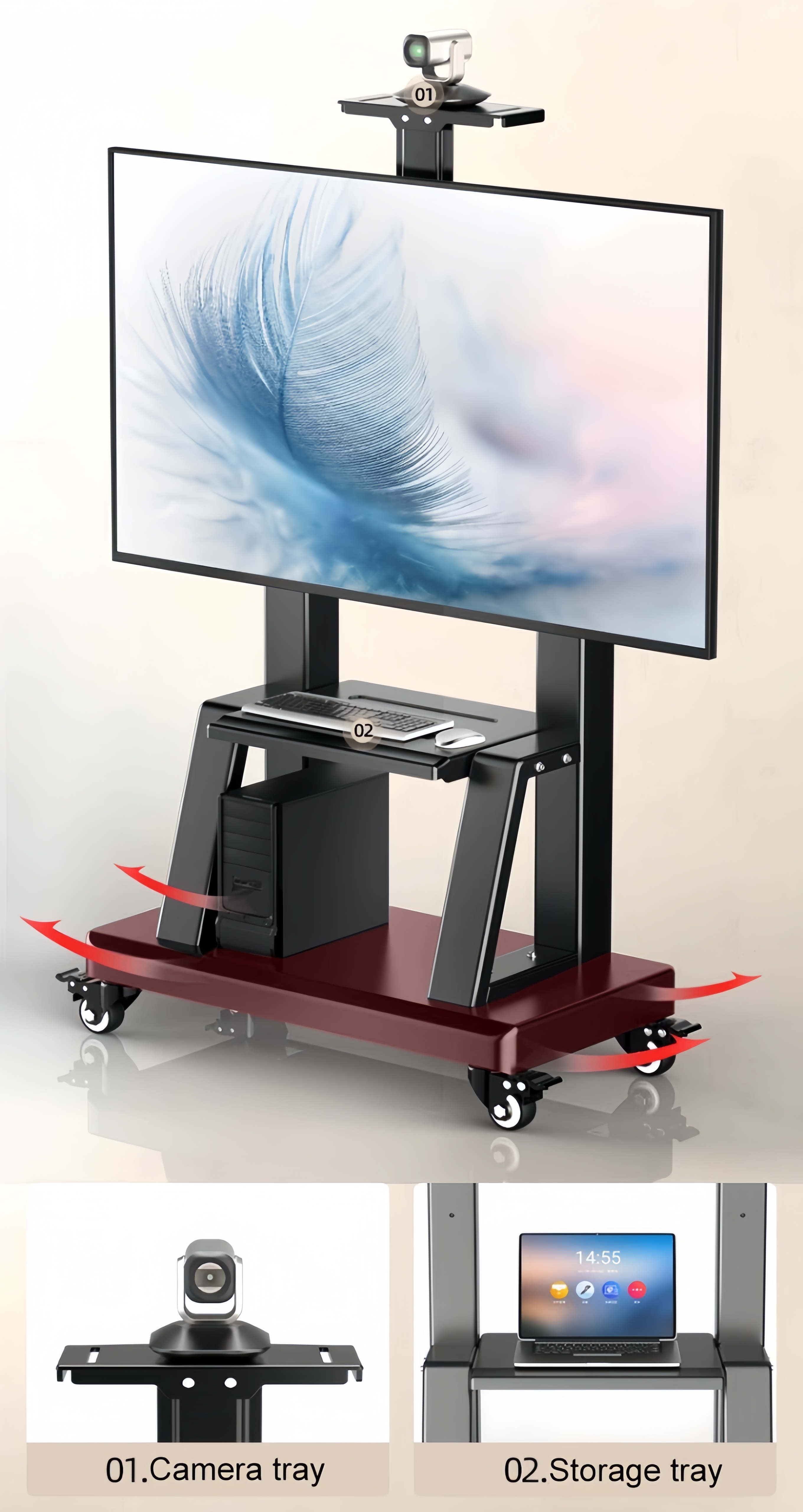 Supuon 32-85 Inch TV stand Mobile Universal TV rack with 360° Wheel ...