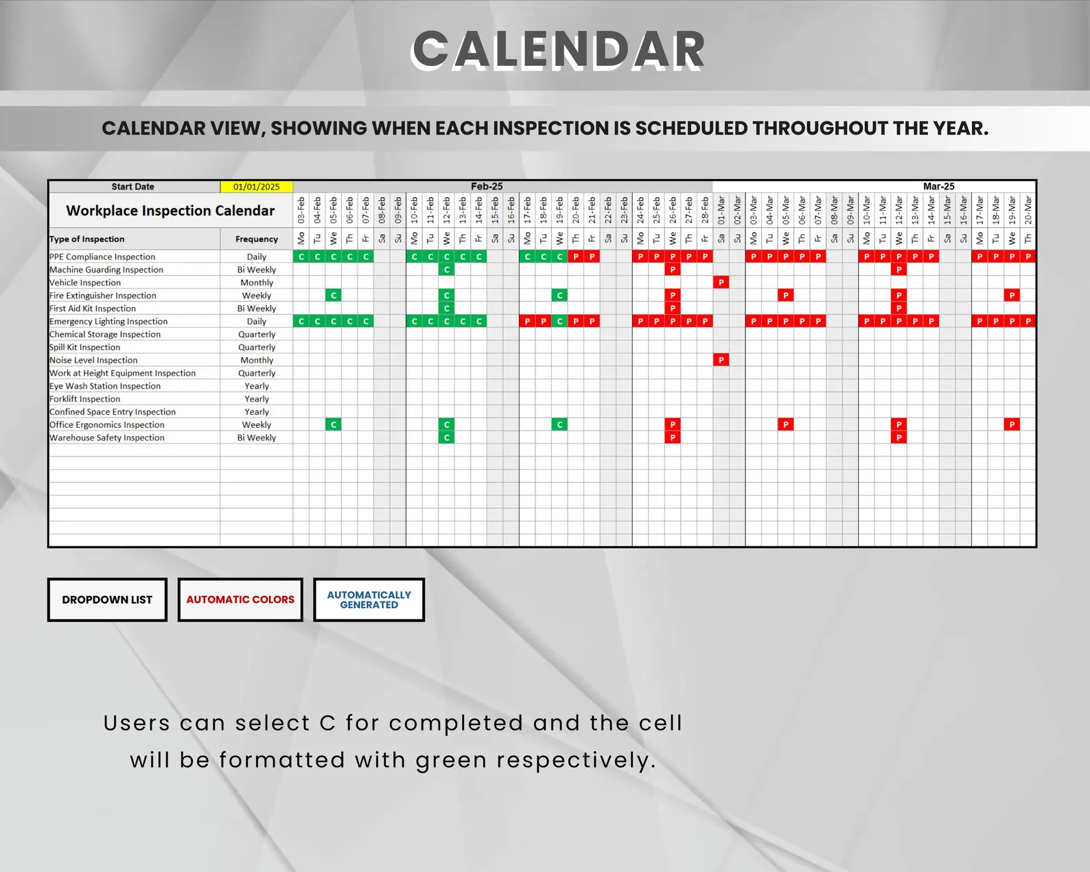 Workplace Inspection Schedule Health and Safety Template Excel Template ...
