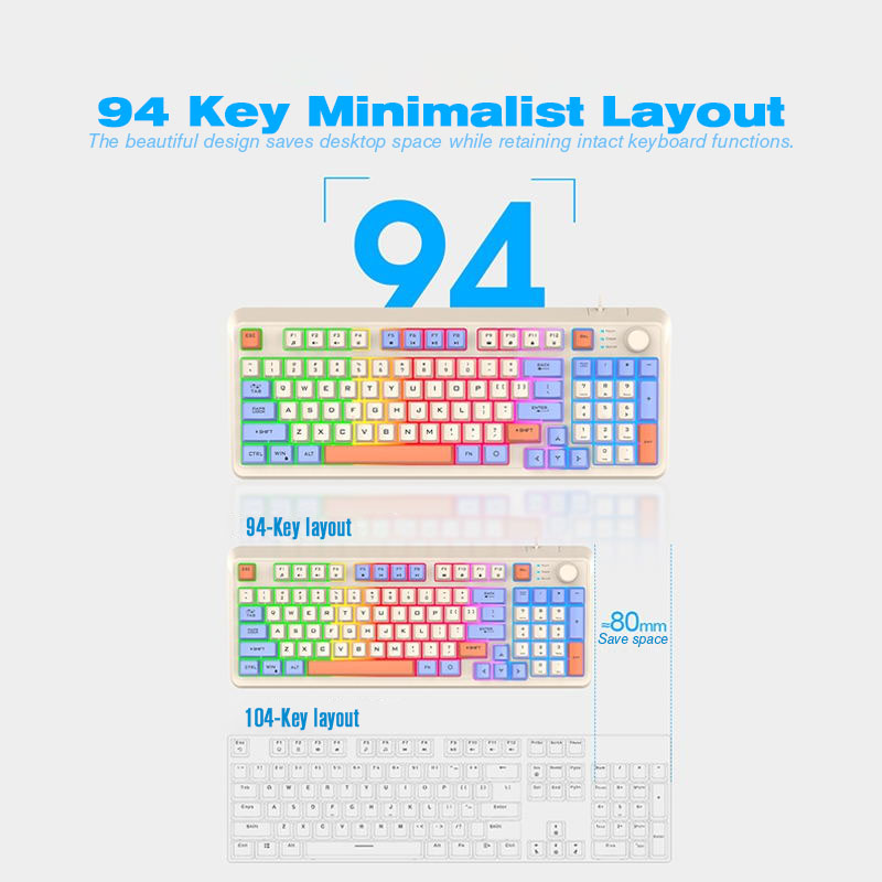 XUNFOX K820 RGB Wired Keyboard 94 Keys With Volume Knob Gaming Keyboard ...